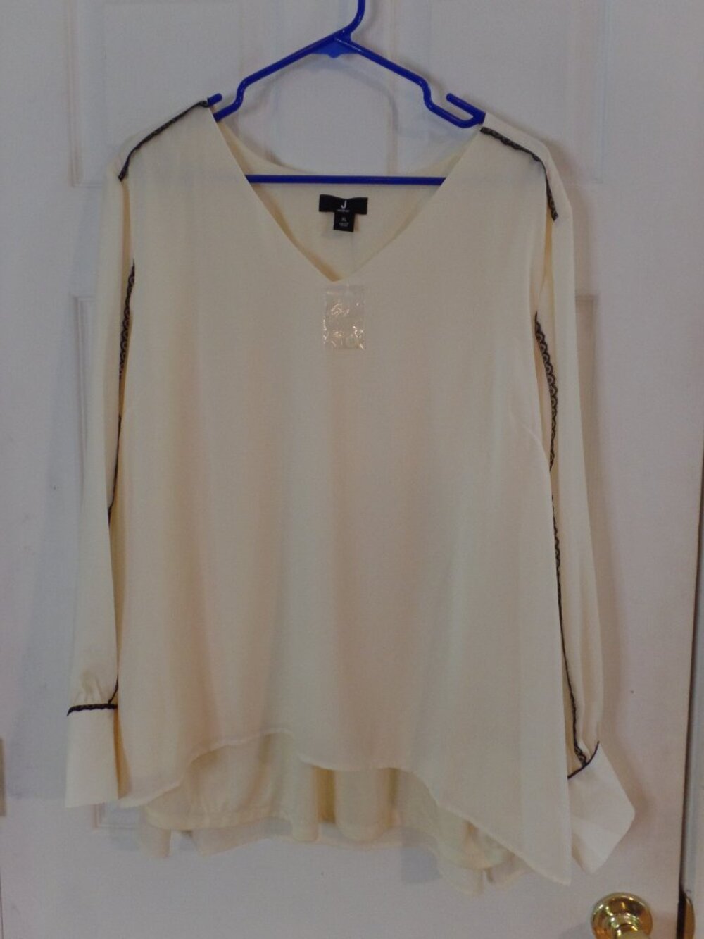 J Jason Wu *NEW* 18 20 Ivory / Black Lace Trim XL Lined Long Sleeve Blouse